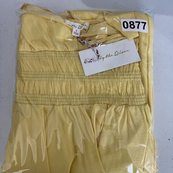 By The River NWT S Yellow Sleeveless Shirred Bodice Handkerchief Hem Maxi Dress - Picture 16 of 16
